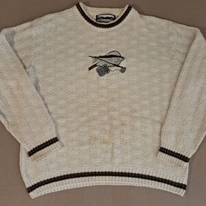 Field & Stream Cream Sweater with Brown Trim